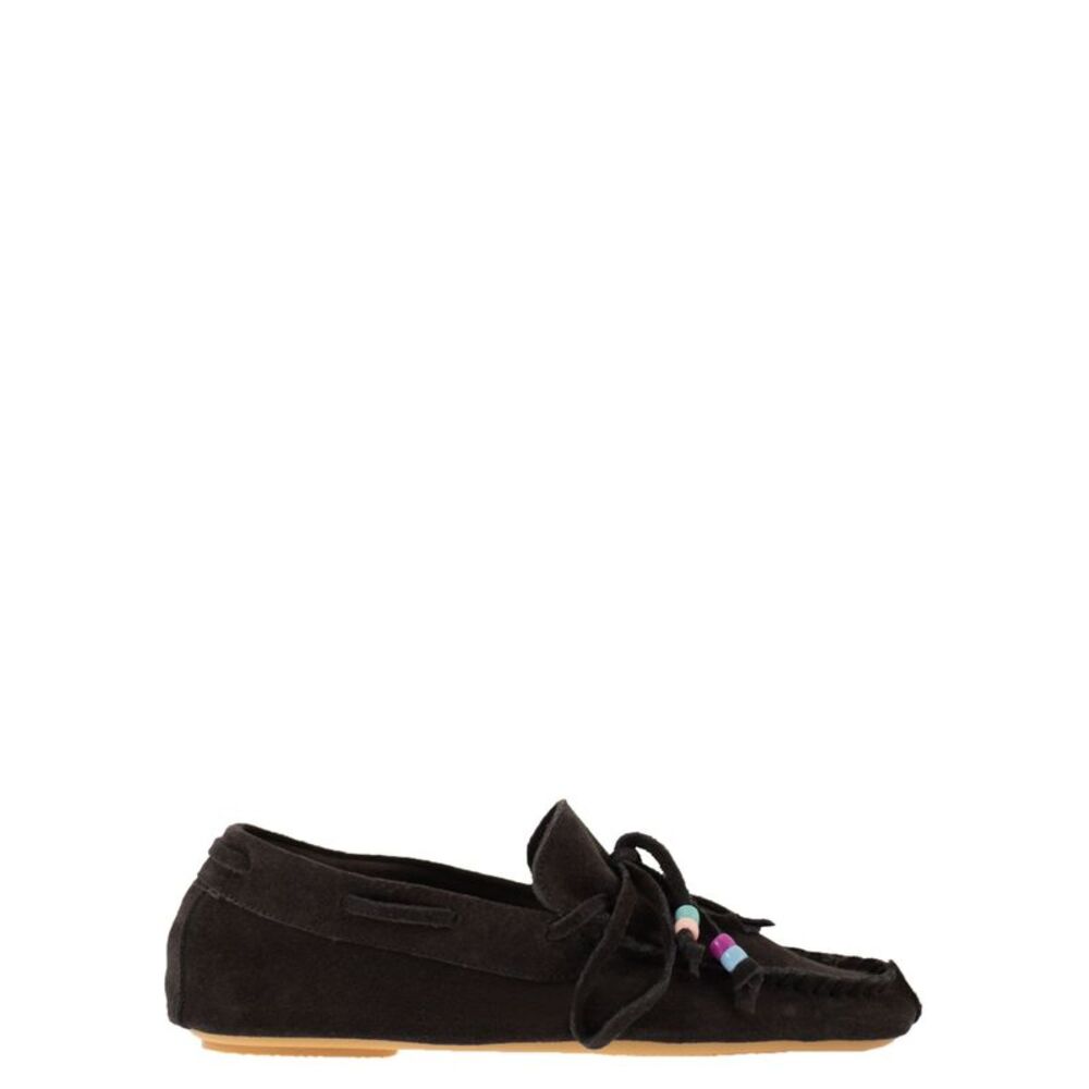 Anniel Women Suede Loafers With Fringes And Decorative Laces
